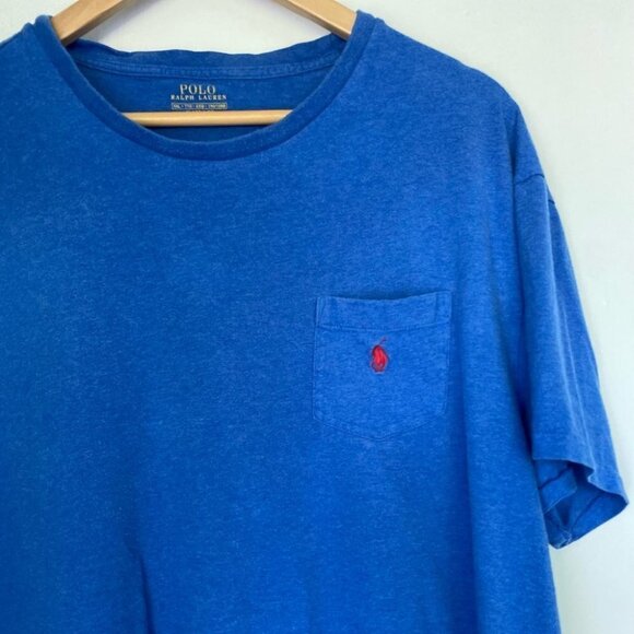 Polo by Ralph Lauren Blue Cotton Short Sleeve T-Shirt Chest Pocket Red PONY XXL - Picture 4 of 6